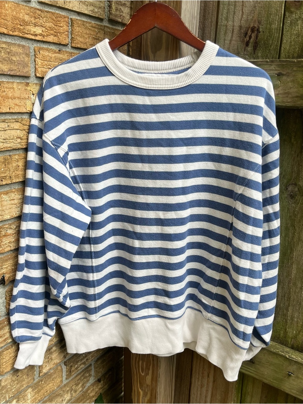 Aerie Oversized Blue and White Striped Crewneck Sweatshirt